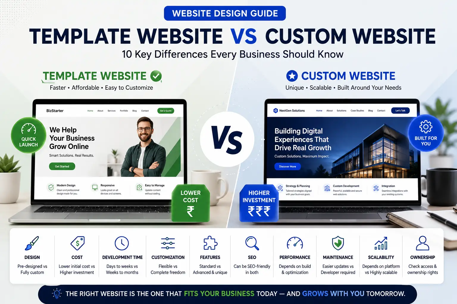 template website vs custom website